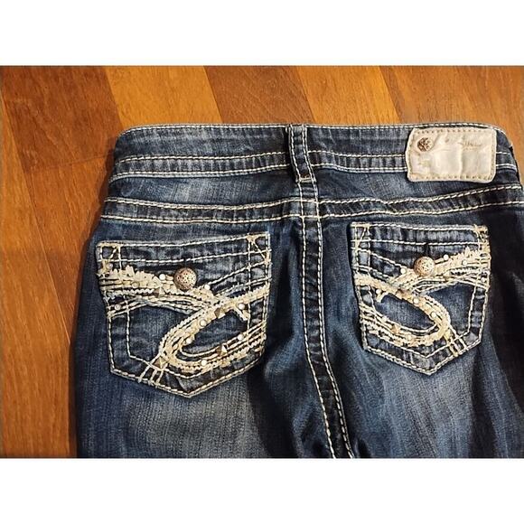 Silver Denim Jeans Women's 28 X 30 Actual Blue Natsuki Bootcut Dark Wash Flap - Picture 8 of 10